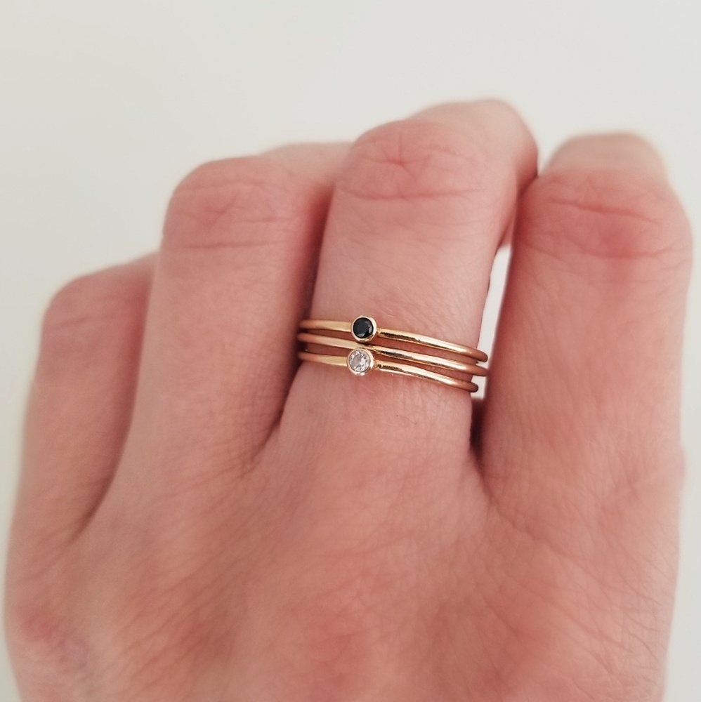 Dainty Black Cubic Zirconia Stacker Ring Goldfill - Picture 4 of 5
